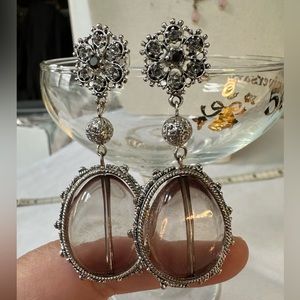 Large oval glass bead earrings with rhinestones